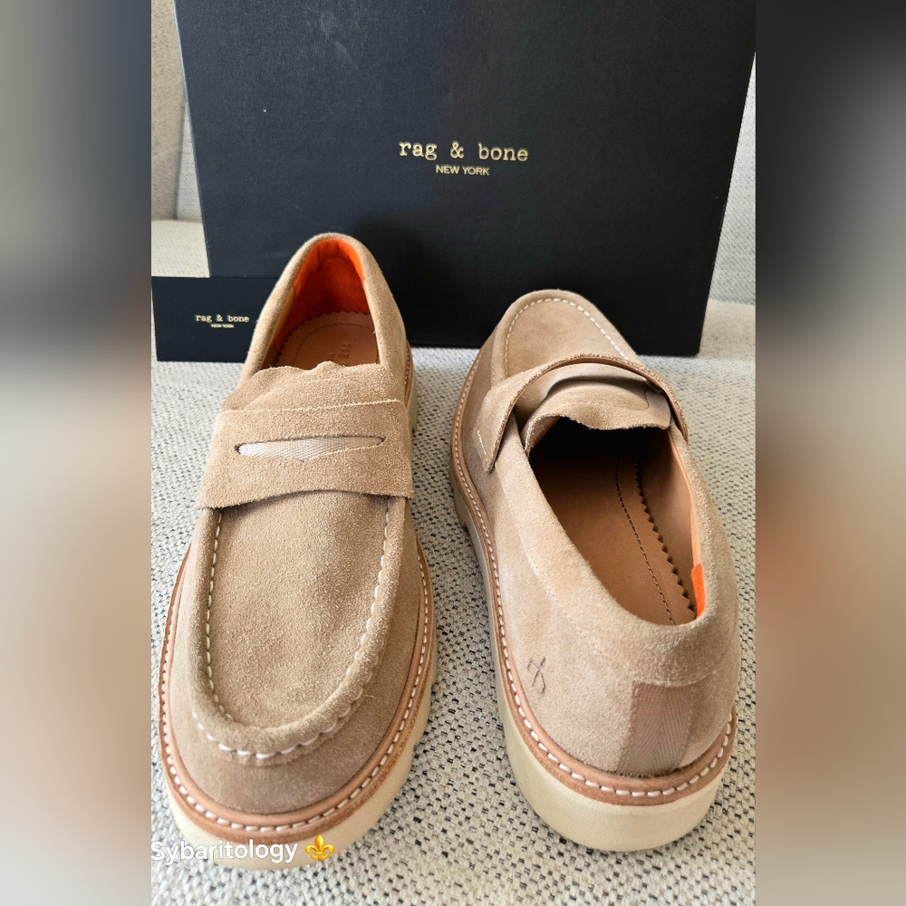 NWB RAG & BONE Men’s Platform Penny Loafers Nougat Suede Size:44 - Picture 3 of 11